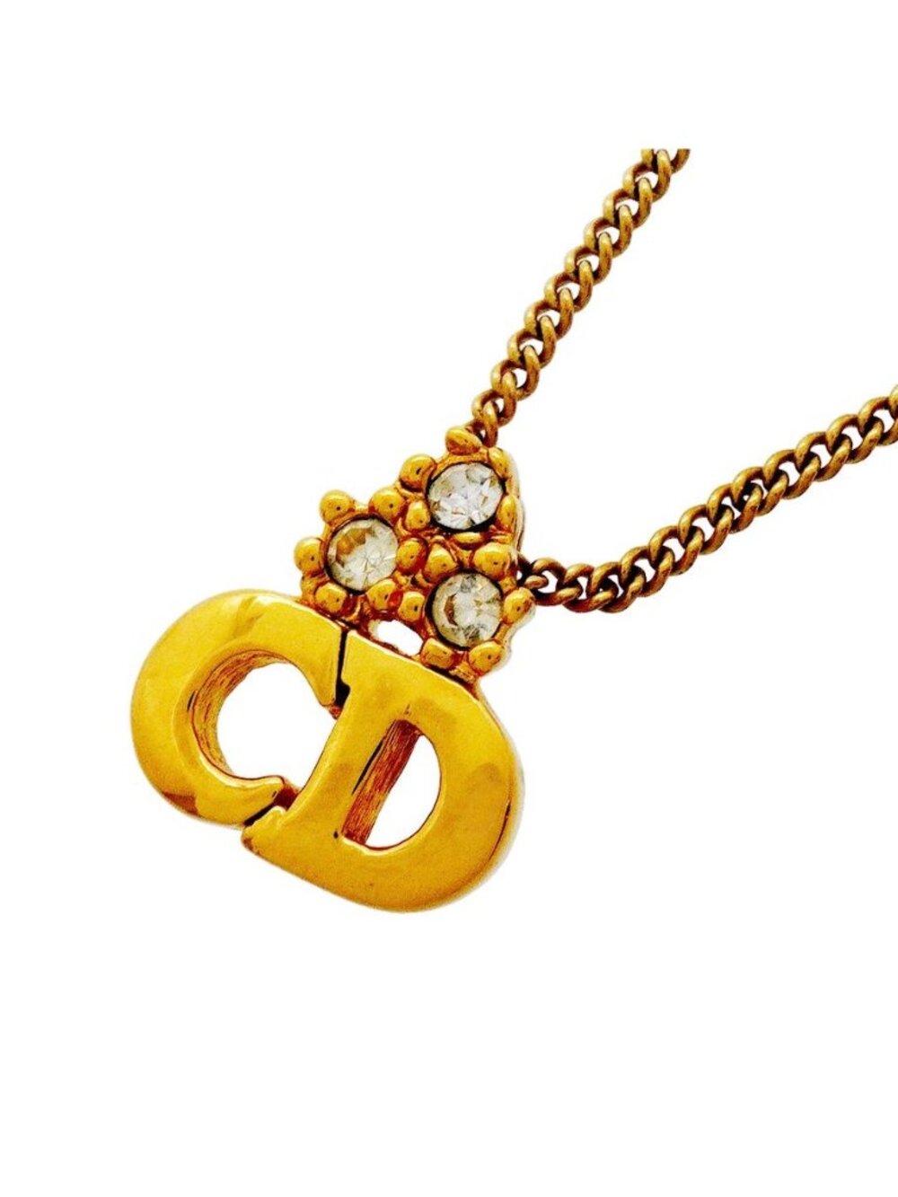 Dior Necklace CD Logo Gold Plated Rhinestone